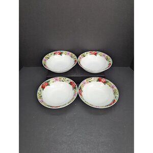 Home Essentials Poinsettia Scroll 6 Inch Cereal/Soup Bowl Set of 4